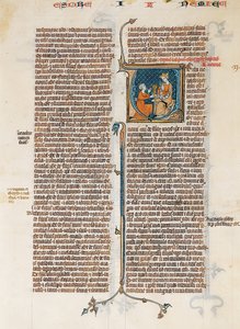 Hoja de manuscrito con la apertura del Libro de Nehemías, de una Biblia, francesa, ca. 1280-1300 de Unbekannt