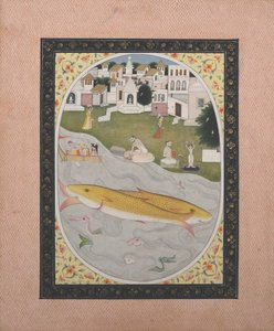 Pintura Manuscrita con Escena Tántrica Hindú que Representa Dos Peces