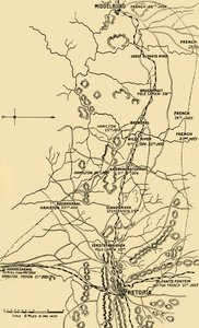 Mapa que ilustra el movimiento hacia el este desde Eerstefabrieken a Middelburg de Unbekannt
