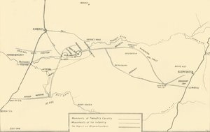 Mapa que ilustra los movimientos para el alivio de Kimberley y la captura de Bloemfontein, 1901 de Unbekannt