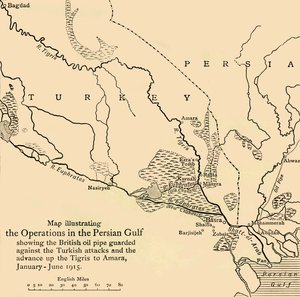 Mapa que ilustra las operaciones en el Golfo Pérsico, Primera Guerra Mundial de Unbekannt