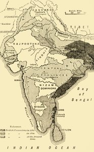 Mapa de la India, mostrando las posesiones británicas en 1780, 1800 y en la actualidad, 1890 de Unbekannt