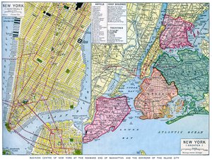 Mapa de la ciudad de Nueva York, EE.UU., c1930s