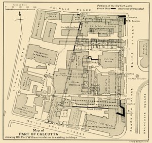 Mapa de parte de Calcuta mostrando el Viejo Fuerte William en relación con los edificios existentes, 1925 de Unbekannt