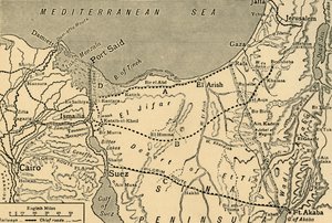 Mapa del ataque turco al Canal de Suez, Egipto, Primera Guerra Mundial, 1915 de Unbekannt