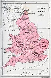 Mapa de las Guerras de las Rosas, siglo XV 1893