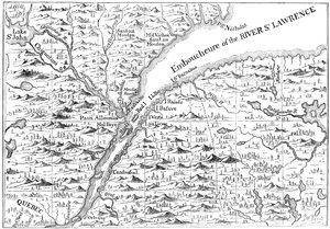 Mapa del curso del río San Lorenzo hasta Quebec, 1730 c1880 de Unbekannt