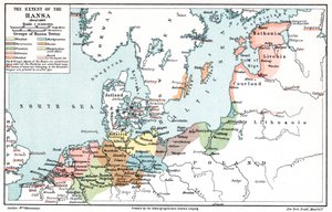 Mapa de la extensión de la Liga Hanseática alrededor de 1400 de Unbekannt