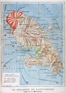 Mapa que muestra la erupción del Monte Pelée, Martinica, 1902 de Unbekannt