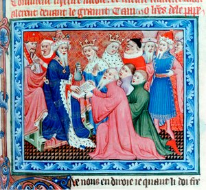 Marco Polo, viajero y comerciante veneciano reuniéndose con Kublai Khan, siglo XIII de Unbekannt