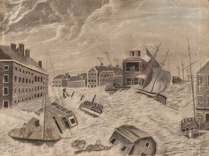 Plaza del Mercado, Providence, Rhode Island, durante el Gran Huracán de Septiembre, 1815