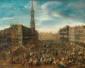 Escena de mercado en la Grand Place en Bruselas, c. 1670 de Unbekannt