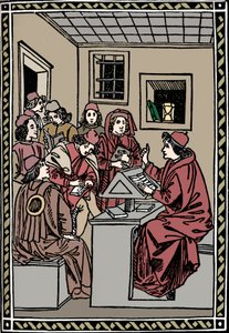 Maestro con sus estudiantes. Christoforo Landino, 1492, 1917 de Unbekannt