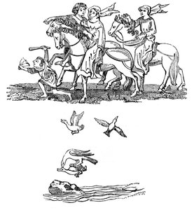 Hombres y Mujeres en el acto de Cetrería, siglo XIV, 1833