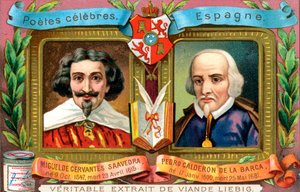 Miguel de Cervantes Saavedra y Pedro Calderón de la Barca, c. 1900 de Unbekannt