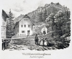 Mina de sal: El edificio Wolfdietrich y la salida de la mina, en Durrnberg, Austria