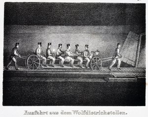 Mina de sal: transporte en el túnel Wolfdietrich, en Durrnberg, Austria de Unbekannt