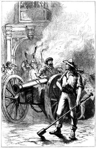 Multitud disparando un cañón frente al juzgado donde estaba encarcelado Alexander McLeod, 1840 de Unbekannt