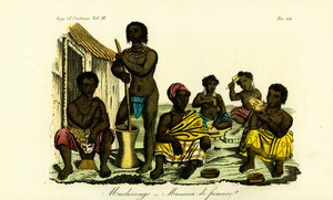 Hombres Muchicongo y muchas esposas fuera de una choza, Angola de Unbekannt