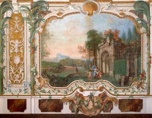 Pintura mural en la sala de estar del palacio chino en Oranienbaum, mediados del siglo XVIII