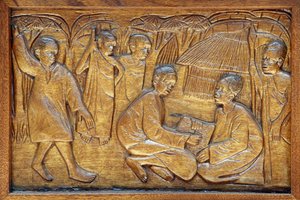 Santuario de los mártires católicos de Namugongo, Kampala. Relieve de la puerta de la iglesia, 20160217, Kampala, Uganda de Unbekannt