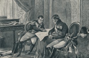 Napoleón y Alejandro en Tilsit estudiando el mapa de Europa, 1807, 1896 de Unbekannt