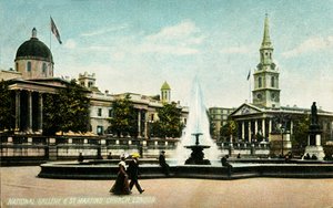 Galería Nacional y la Iglesia de St. Martin, Londres, finales del siglo XIX-principios del siglo XX de Unbekannt