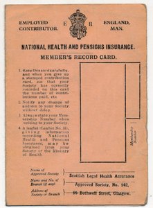 Tarjeta de seguro de salud y pensiones nacionales: tarjeta de registro de miembros, c. 1930s