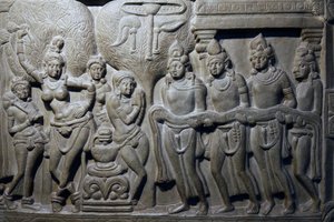 Museo Nacional de India, Delhi. Escenas de la vida de Buda. Ikshvaku, siglo III d.C. Nagarjunakonda, Andhra Pradesh. Piedra caliza grisácea. Detalle. India de Unbekannt