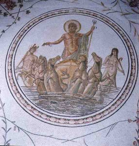 Neptuno en su carro, con hipocampos y tritones (mosaico)