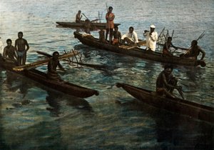 Nueva Guinea. Piraguas Papúes, Papúa Nueva Guinea. Piraguas Papúes, 1900 de Unbekannt