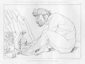 Odiseo bebiendo con Polifemo, el cíclope, c1833