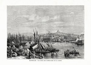 Puerto viejo y Notre Dame de la Garde, Marsella, Francia, 1879 de Unbekannt