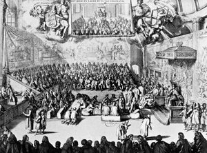 Apertura del Parlamento por la Reina Ana, Westminster, Londres, siglo XVIII c1905