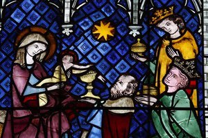 Nuestra Señora de la Catedral de Estrasburgo. Vidriera. La natividad. Adoración de los Magos. Siglo XIV. Estrasburgo. Francia. de Unbekannt
