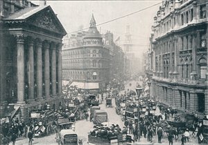 Fuera de la Mansion House, Ciudad de Londres, 9 AM, c1901 de Unbekannt