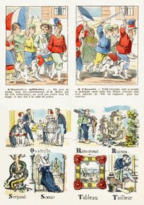 Página 7 - juegos de niños: el ejercicio militar, Al asalto - Alfabeto - Entretenimientos infantiles - Imágenes de Épinal, serie popular, hacia 1890