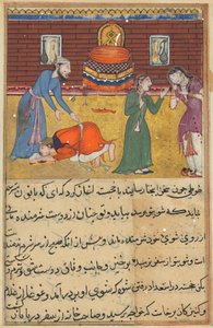 Página de Cuentos de un loro Tuti-nama: Quincuagésima segunda noche: El hijo del hombre piadoso..., c. 1560