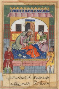 Página de Cuentos de un Loro Tuti-nama: Cuadragésima segunda noche: Arrepintiéndose de su conducta..., c. 1560 de Unbekannt