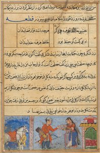 Página de Cuentos de un Loro Tuti-nama: Cuarta noche: El soldado recibe una guirnalda..., c. 1560 de Unbekannt