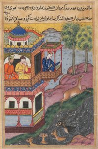 Página de Cuentos de un loro Tuti-nama: Trigésima novena noche: La pintura hecha por..., c. 1560 de Unbekannt