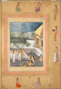Página del Álbum Tardío de Shah Jahan: Escena de baño nocturno en el harén, c. 1653 de Unbekannt