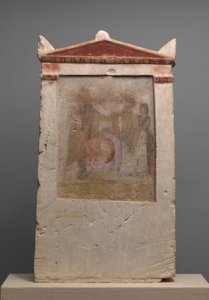 Estela funeraria de piedra caliza pintada con una mujer en parto, finales del siglo IV-principios del siglo III a.C. de Unbekannt