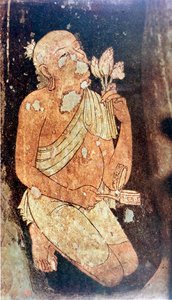 Pintura de un monje budista de los templos de las cuevas de Ajanta, India, siglos V-VI de Unbekannt