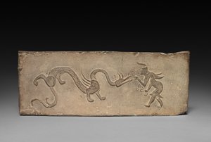 Panel del modelo de estufa de cocina: Hada alimentando hongo Lingzhi a un dragón de Unbekannt