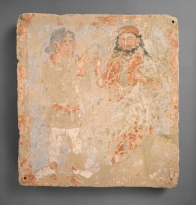 Panel con el dios ZeusSerapisOhrmazd y adorador, ca. siglo III d.C.