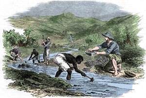 Lavando oro durante la Fiebre del Oro de California de 1849 de Unbekannt