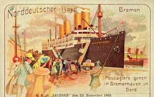 Pasajeros abordando el gigante SS Kaiser Wilhelm II en Bremerhaven, 1905 de Unbekannt