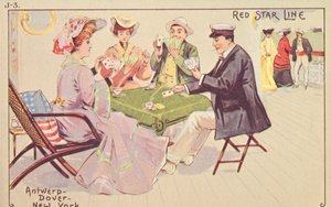 Pasajeros jugando a las cartas en la cubierta de un transatlántico Red Star, 1907