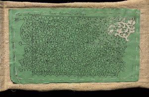 Patrón para encaje con pequeña sección de encaje de punto plano veneciano trabajado en él, siglo XVII de Unbekannt